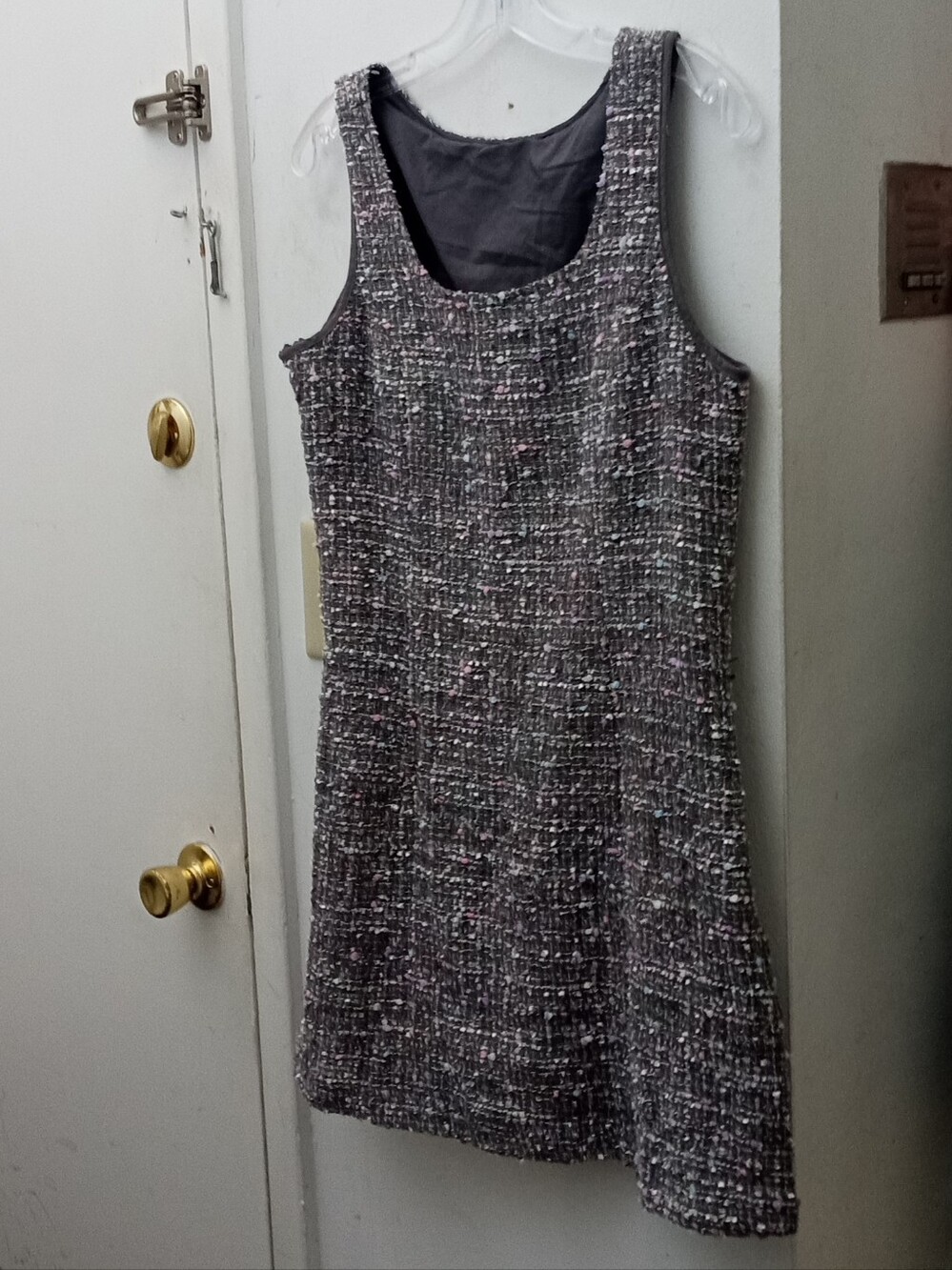 SHEIN Gray Tweed A-Line Dress with Pink Flecks
